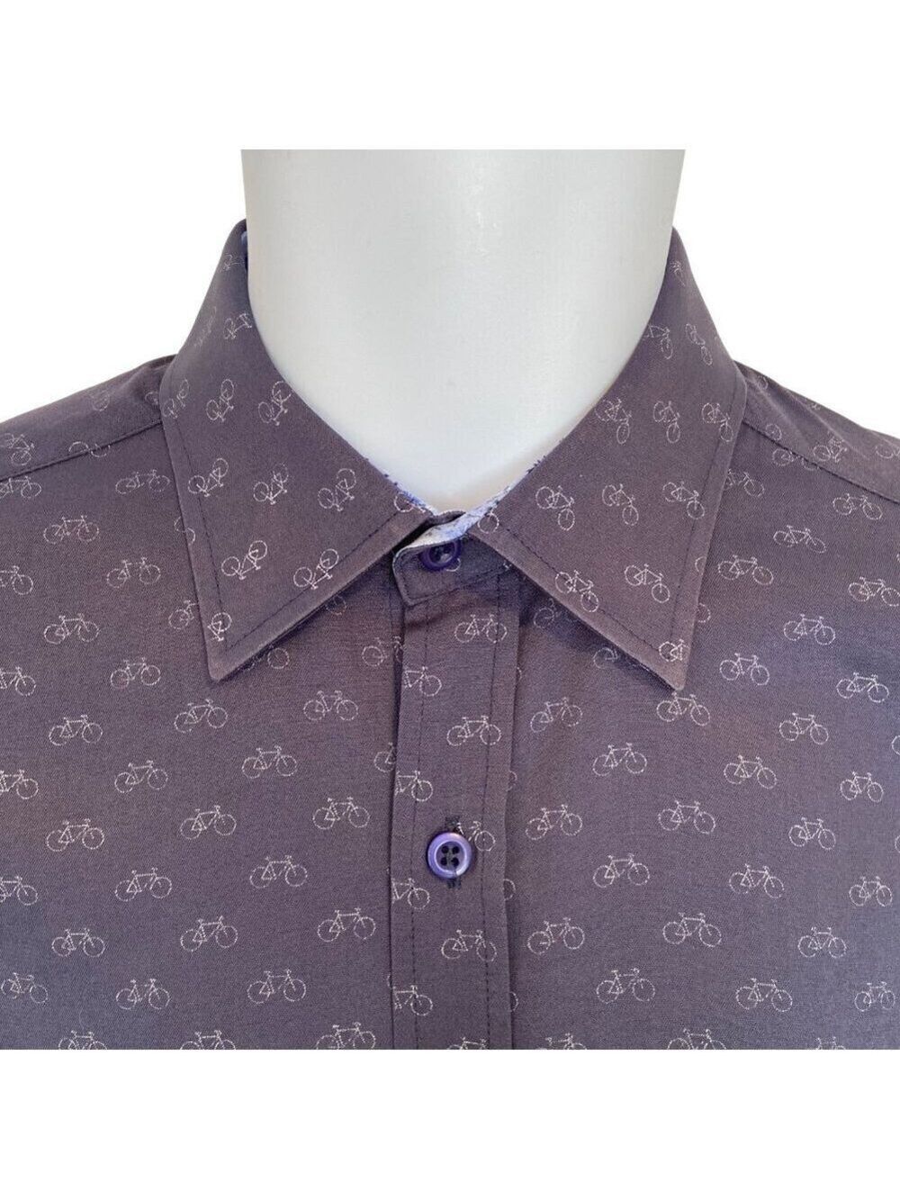 Sugar Mens Long Sleeve Bicycle Print Button-Up Shirt 100% cotton Small